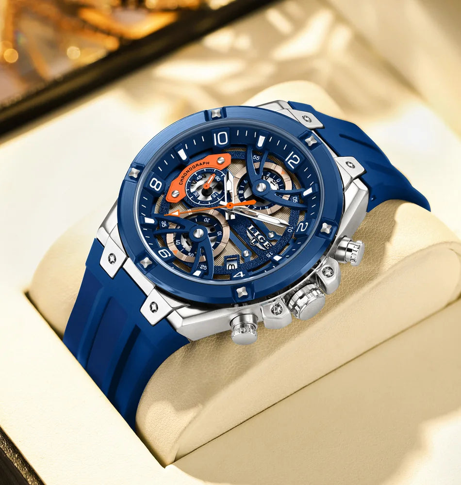 Montre Homme LIGE Militaire Luxe Chronographe Quartz – Lumineux Date Sport Silicone Étanche