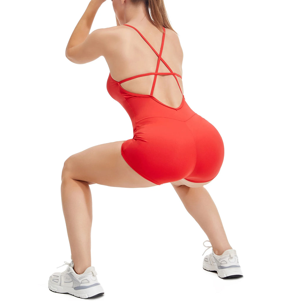 Combinaison Yoga Femme Sexy Dos Nu Croisé Gainante Fessier – Body Sport Fitness Gym Couleur Unie | Mode Athleisure