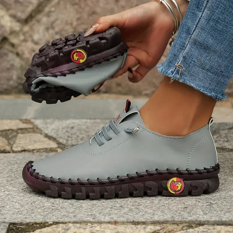 Sneakers Plateforme Loafers Lacets Cuir Femme 2024 – Flat Slip-On Casual Mom Shoe Printemps