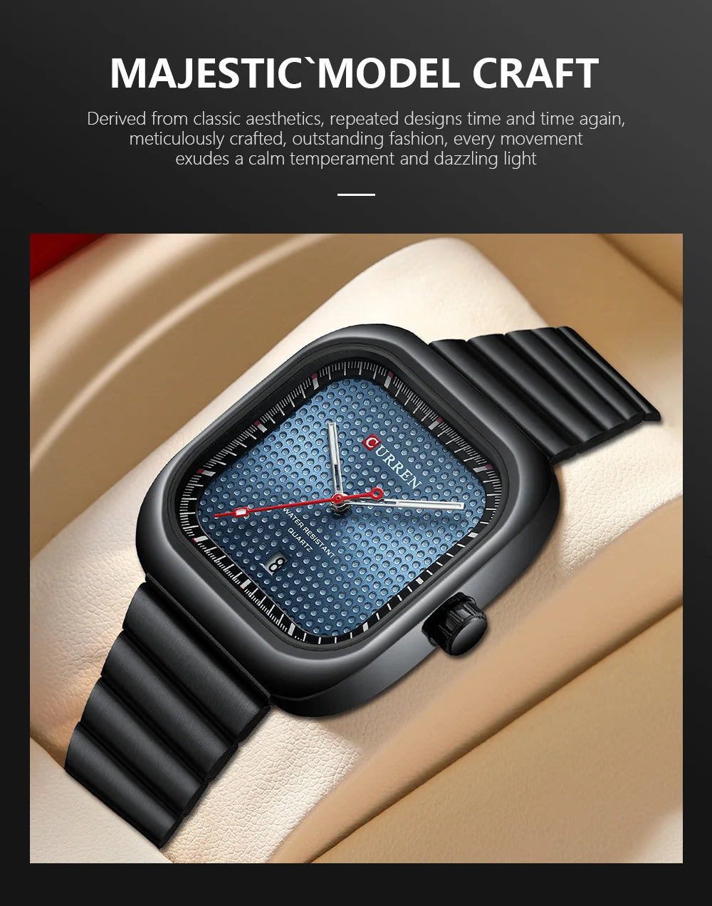 Herrenuhr CURREN Quadrat Business Quarz – Edelstahlarmband Automatische Datumsanzeige