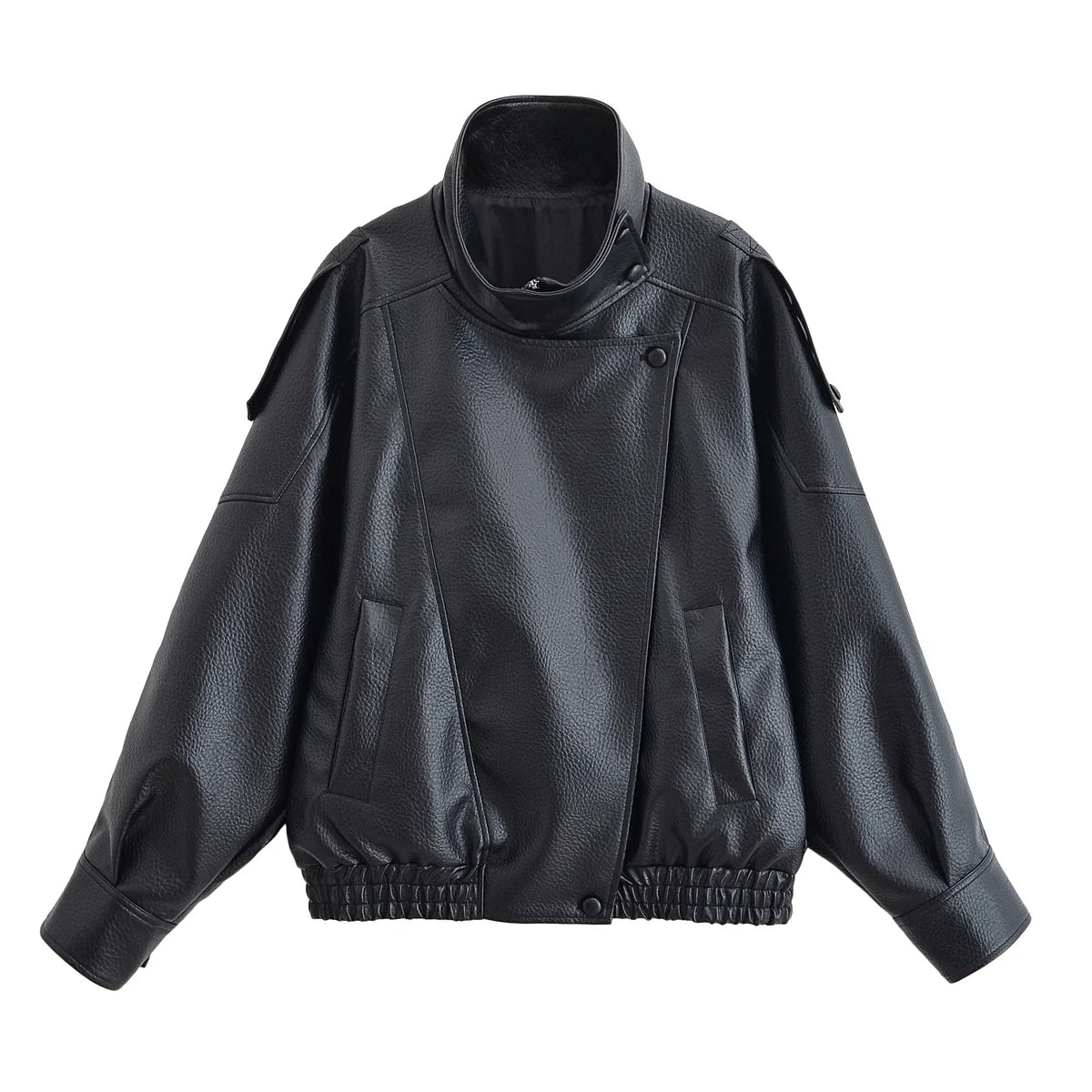 Veste Femme Asymétrique Noire Manches Longues Poches Zippée Ample – Style Mode High Street | Automne | HH