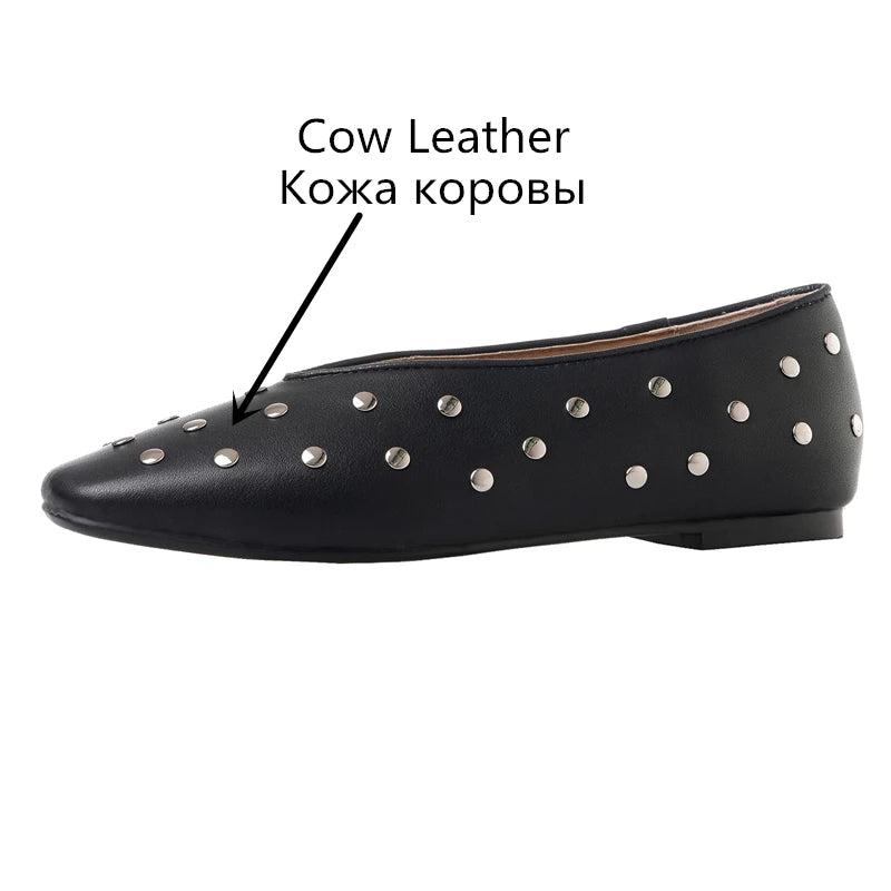 MORAZORA Ballerines Rivets Bout Carré Slip-on – Loafers Femme Noir Rouge Tailles 34-43