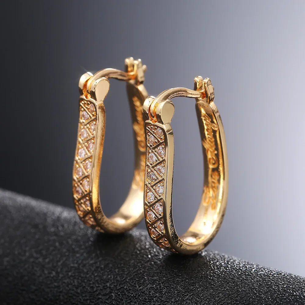 Créoles Luxe Pavées Zircon Couleur Or — Boucles d'Oreilles Femme Élégantes