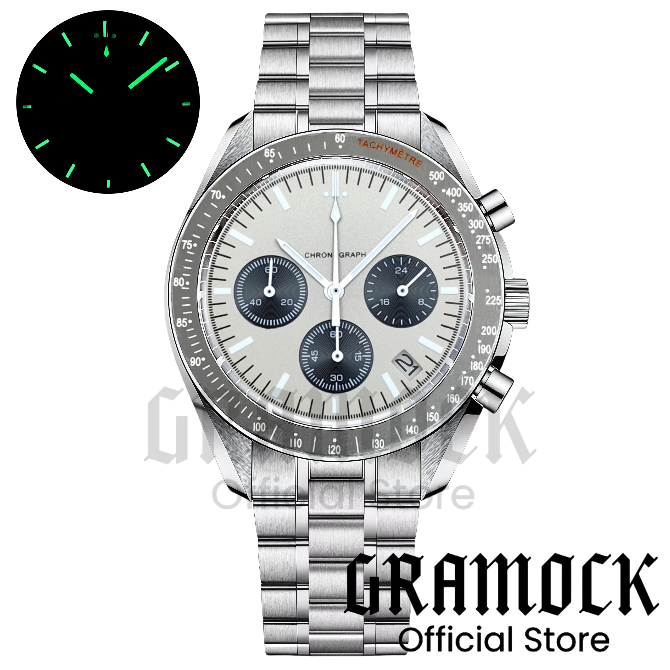 Montre Homme Gramock 40mm Quartz Moon Chronographe – Cadran Lumineux Acier Verre Minéral