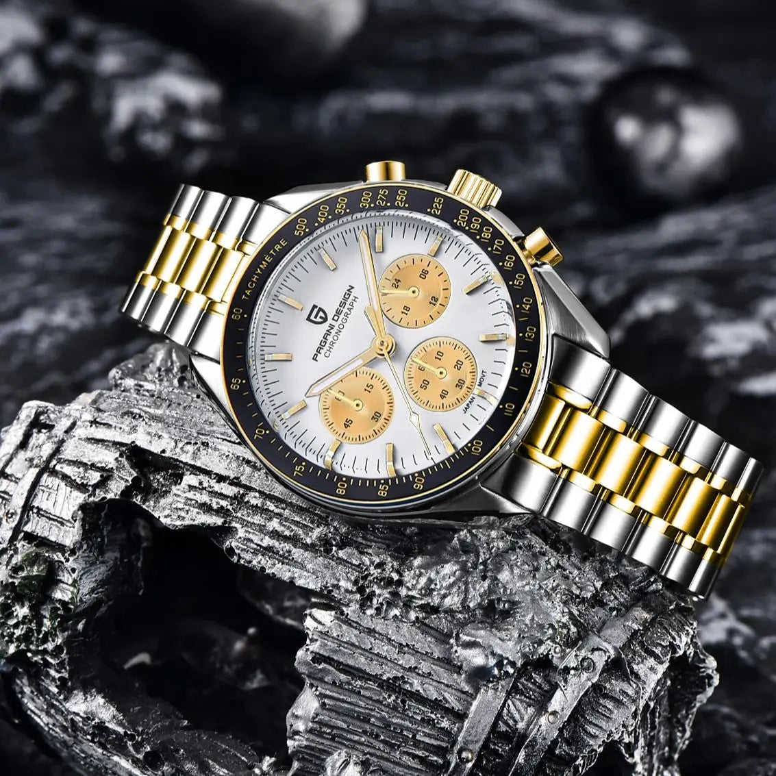 Montre Homme PAGANI DESIGN 2025 Lune Or Argent Quartz – Chronographe Saphir AR Date Auto