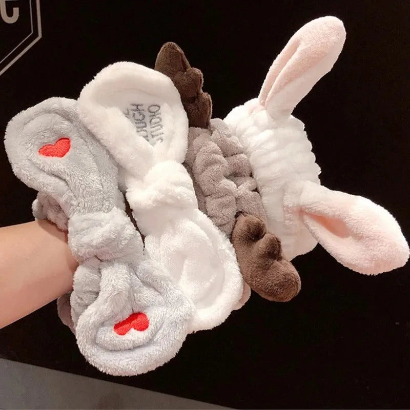 Bandeau Maquillage Oreilles de Lapin Coral Fleece – Élastique Doux | Soin Visage & Coiffure Fille