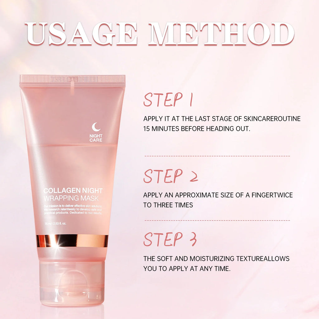 Masque Nuit au Collagène Hydrolysé 75ml – Fermeté, Hydratation & Éclat | Anti-Relâchement & Teint Terne