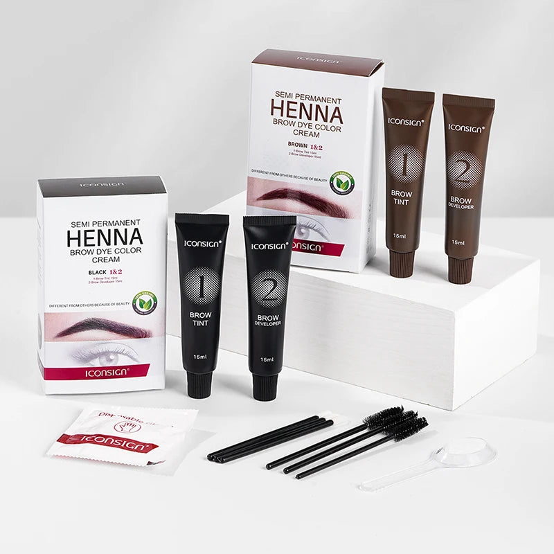 Teinture Sourcils & Cils Henné Semi-Permanente – 15 Min Action Rapide | Crème Tattoo Brow Professionnel