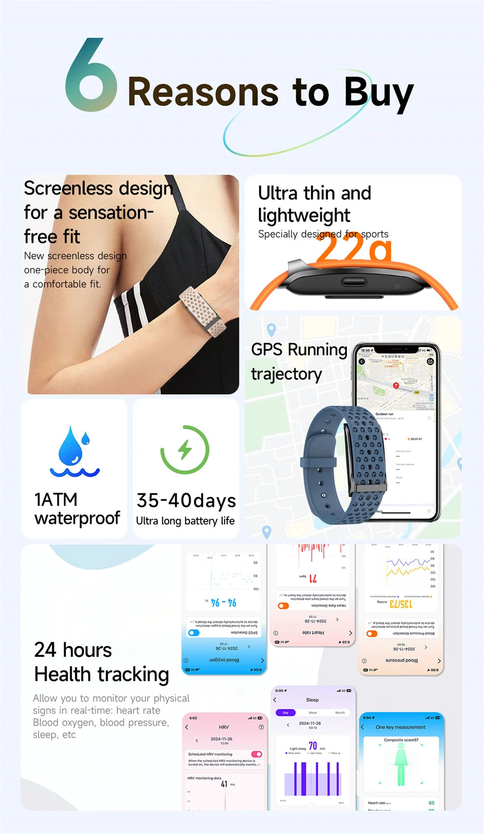 Bracelet Connecté Sport & Santé – Suivi Continu 24h/24 | Sommeil, Stress & Multi-Sport | Monitoring Santé Automatique