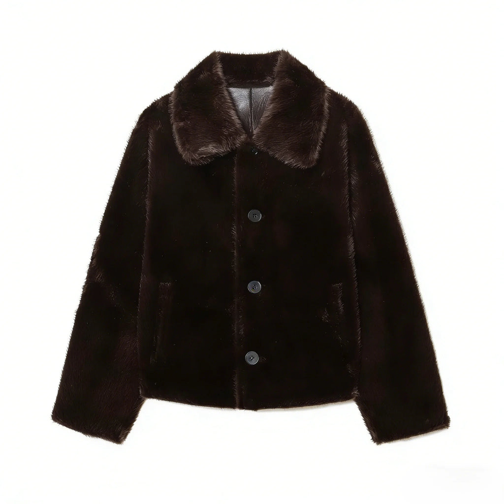 Veste Femme Cuir Synthétique Réversible Marron 2025 – Manches Longues Automne Hiver Unique
