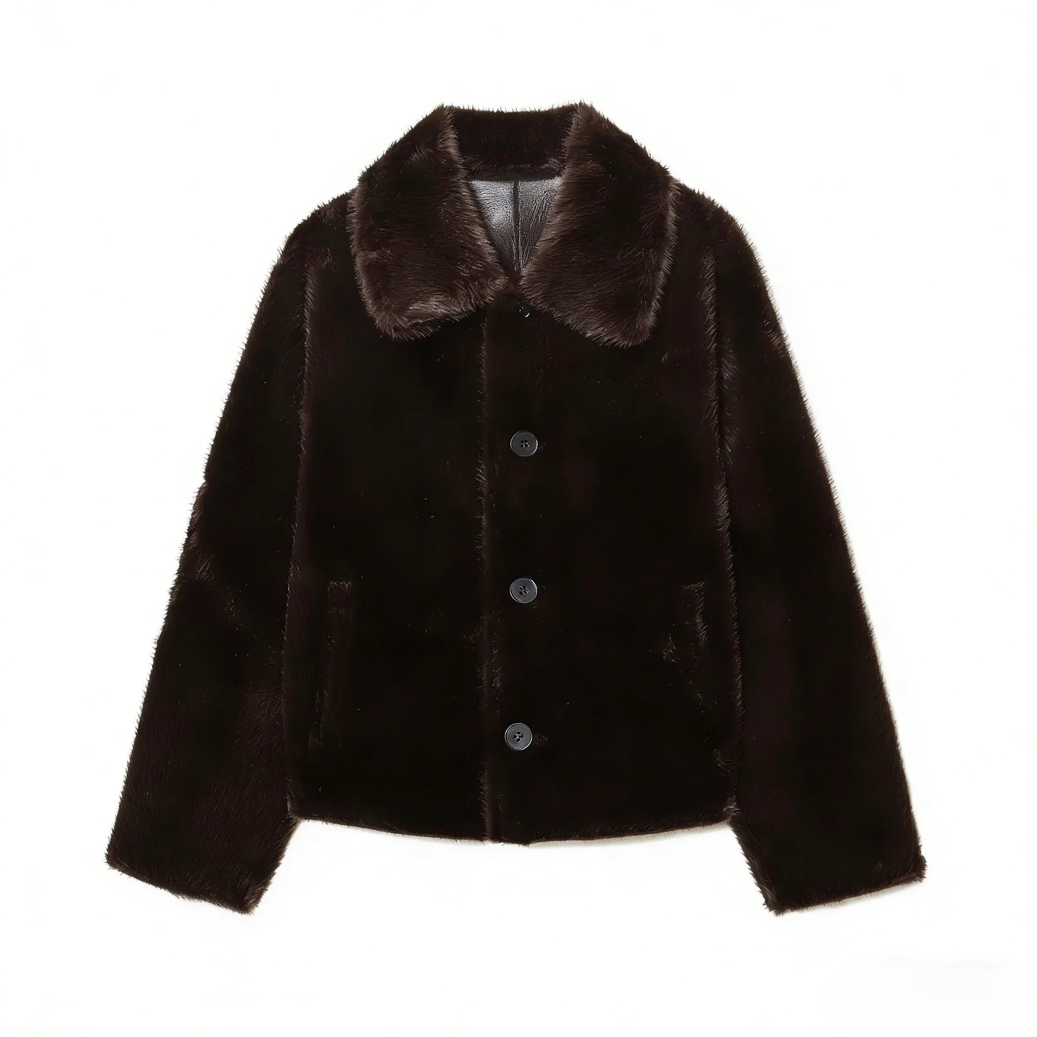 Veste Femme Cuir Synthétique Réversible Marron 2025 – Manches Longues Automne Hiver Unique