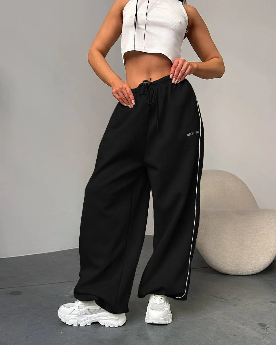 Pantalon Large Rayures Femme Retro Américain Baggy Jogger – Coupe Droite Casual Streetwear | Printemps Automne
