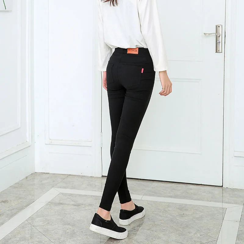 Jean Crayon Femme Noir Slim Stretch Style Coréen Taille Haute Longueur Cheville – Pantalon Denim Élégant Bureau | Automne
