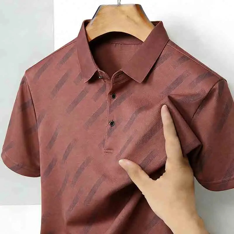 Polo für Herren, modisch, kurze Ärmel, Reverskragen, diagonale Streifen, bedruckt, lässig, Business, Golf, trendig, elegant – Premium Polo gestreift | Herrenmode Business Premium