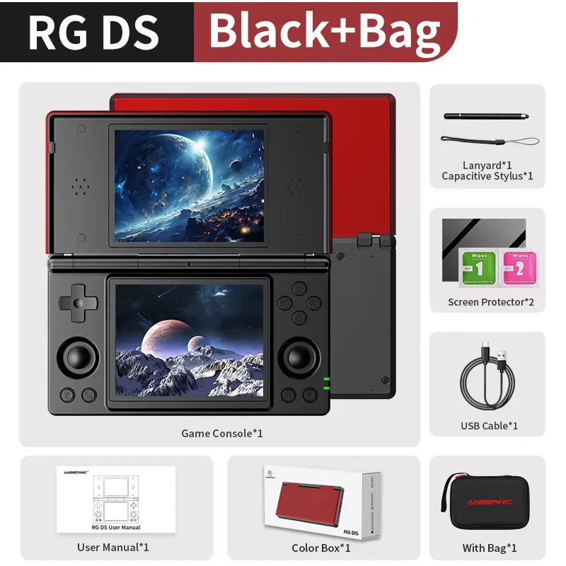 ANBERNIC RG DS Console de Jeu Flip 4'' IPS – Double Écran Multi-Touch, Android 14, WiFi Streaming & IA | PS2 & Rétro