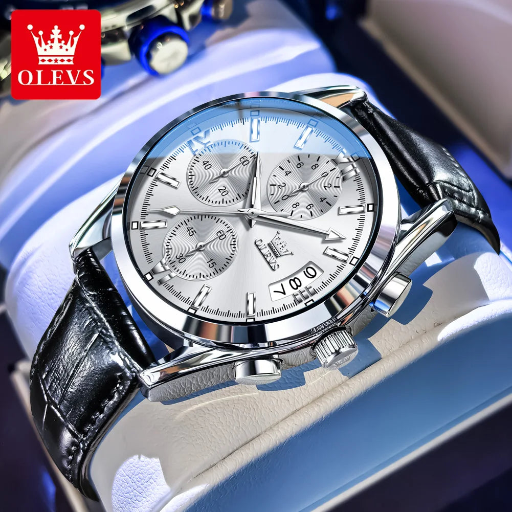 Montre Homme OLEVS 2987 Business Luxe Quartz Cuir Lumineux Date Étanche – Cadeau Sport Élégant