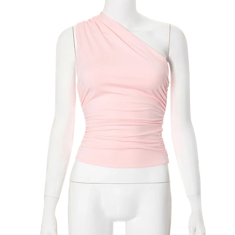 Top Une Épaule Dos Nu Femme – Couleur Bonbon Ajusté Sans Manches | Sexy Casual Été