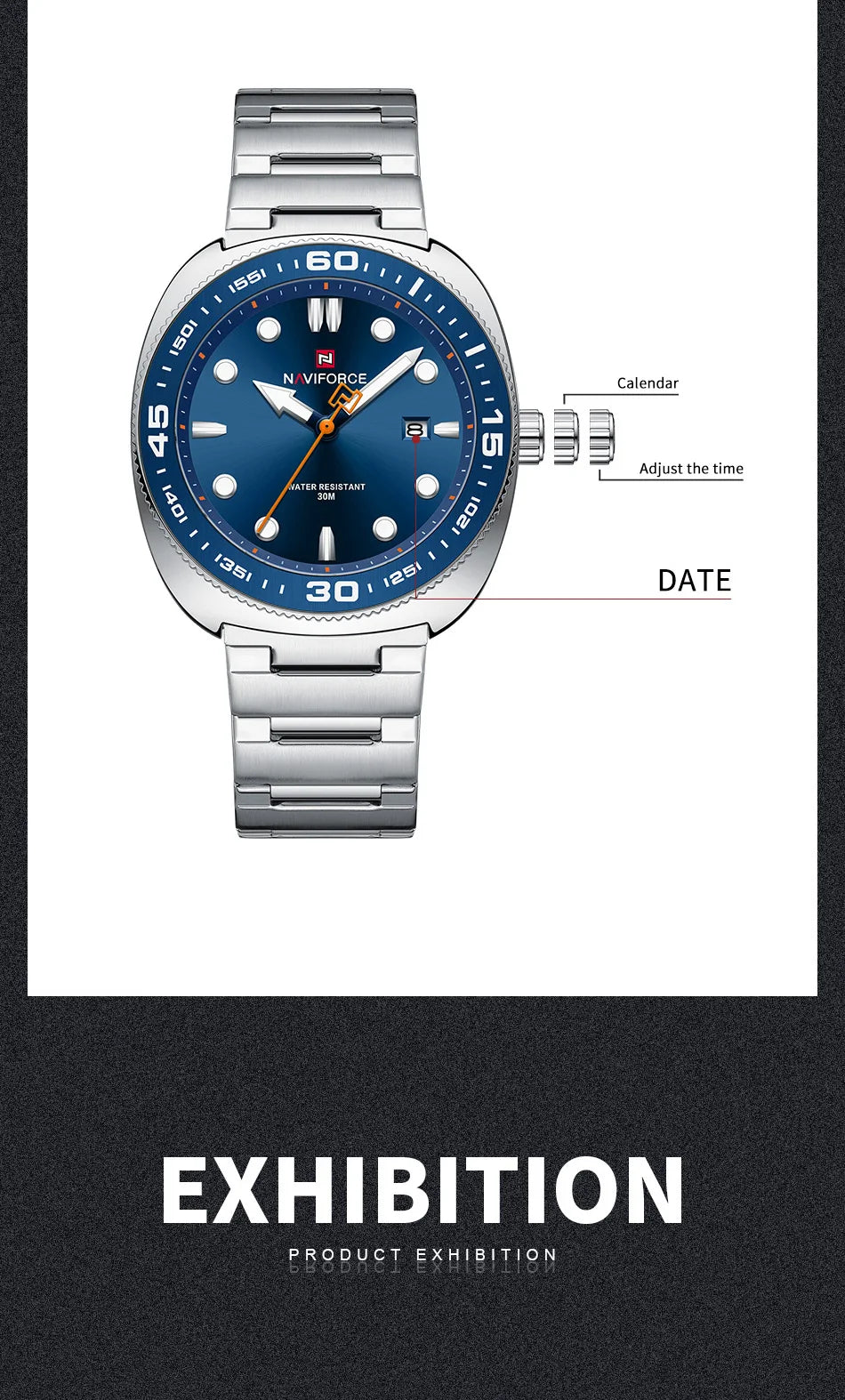 Montre Homme NAVIFORCE Sport Luxe Acier Inoxydable Quartz Date Étanche 30M – Fashion Tendance