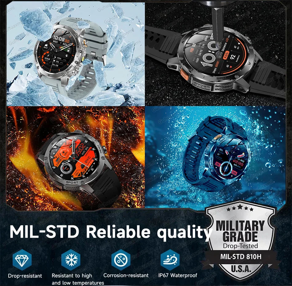 Smartwatch Militaire Homme GPS NFC 3ATM – Montre Connectée Bluetooth 1.7" HD 1000mAh Étanche