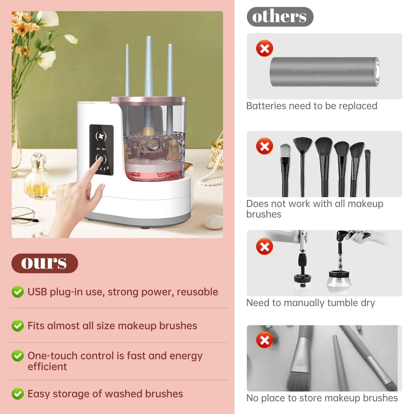 Machine Nettoyante Pinceaux Maquillage 3-en-1 Électrique USB – Séchoir & Support Portable | Nettoyeur Automatique Cosmétique