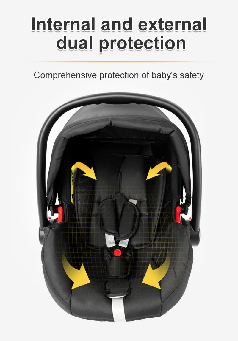 Poussette Bébé 3 en 1 Luxe Pliable Noire – Cadre Aluminium, Haute Vue, Nacelle & Siège | Voyage Nouveau-Né & Nourrisson