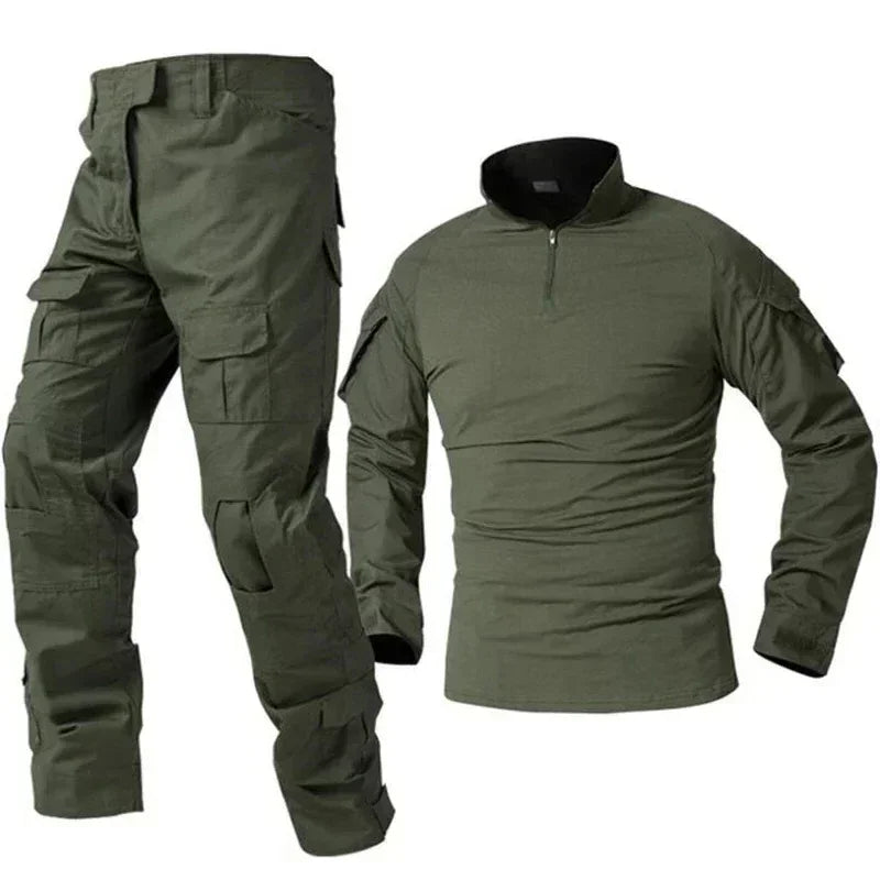 Tenue Tactique Homme Vert Outdoor Uniforme Militaire Chemise Chasse Pantalon Cargo Paintball Ensemble Résistant – Survie Airsoft | Mode Homme Tactical