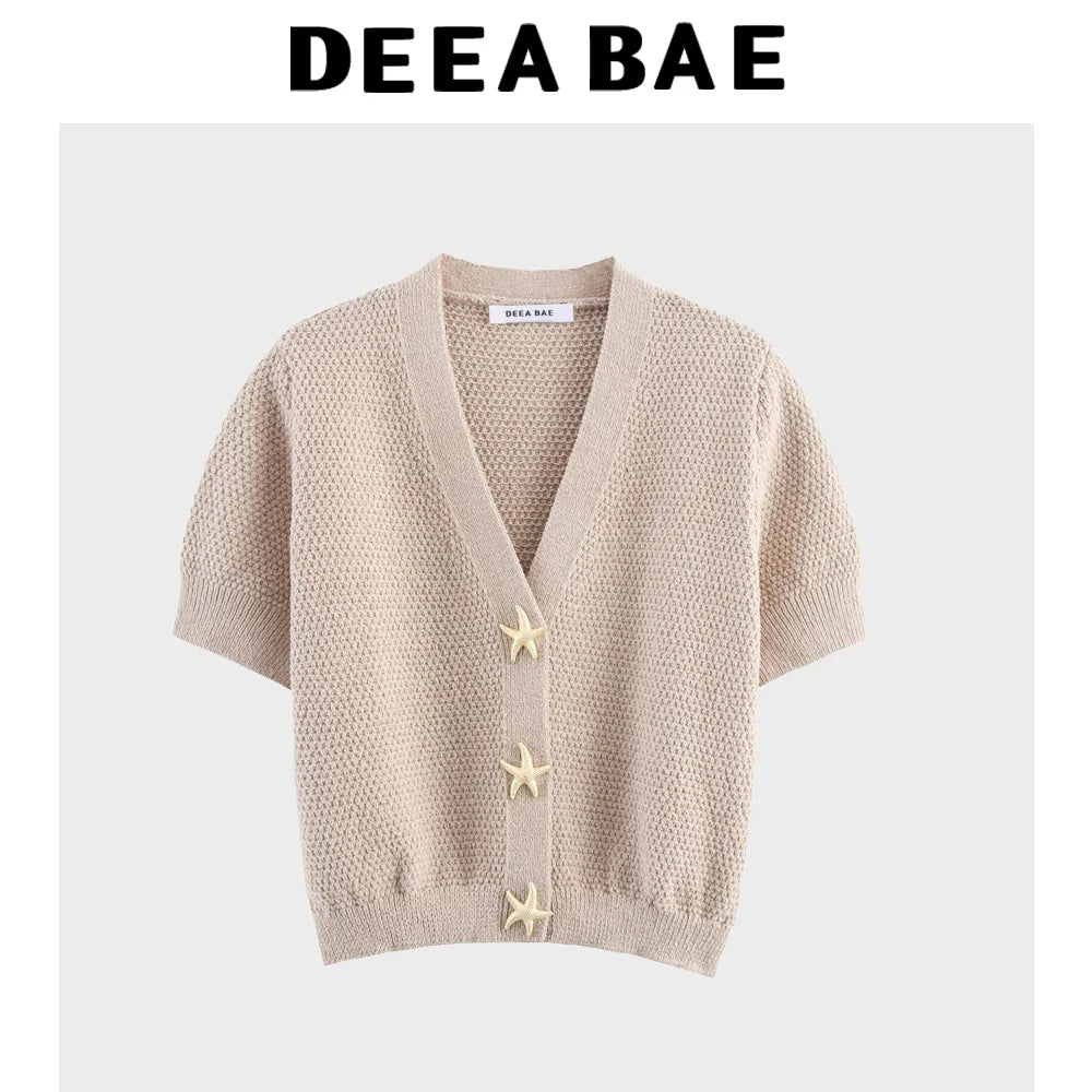 Cardigan Tricoté Col V Style Japonais - Doux Polyvalent Couleur Unie Été Femme | DEEABAE 2025