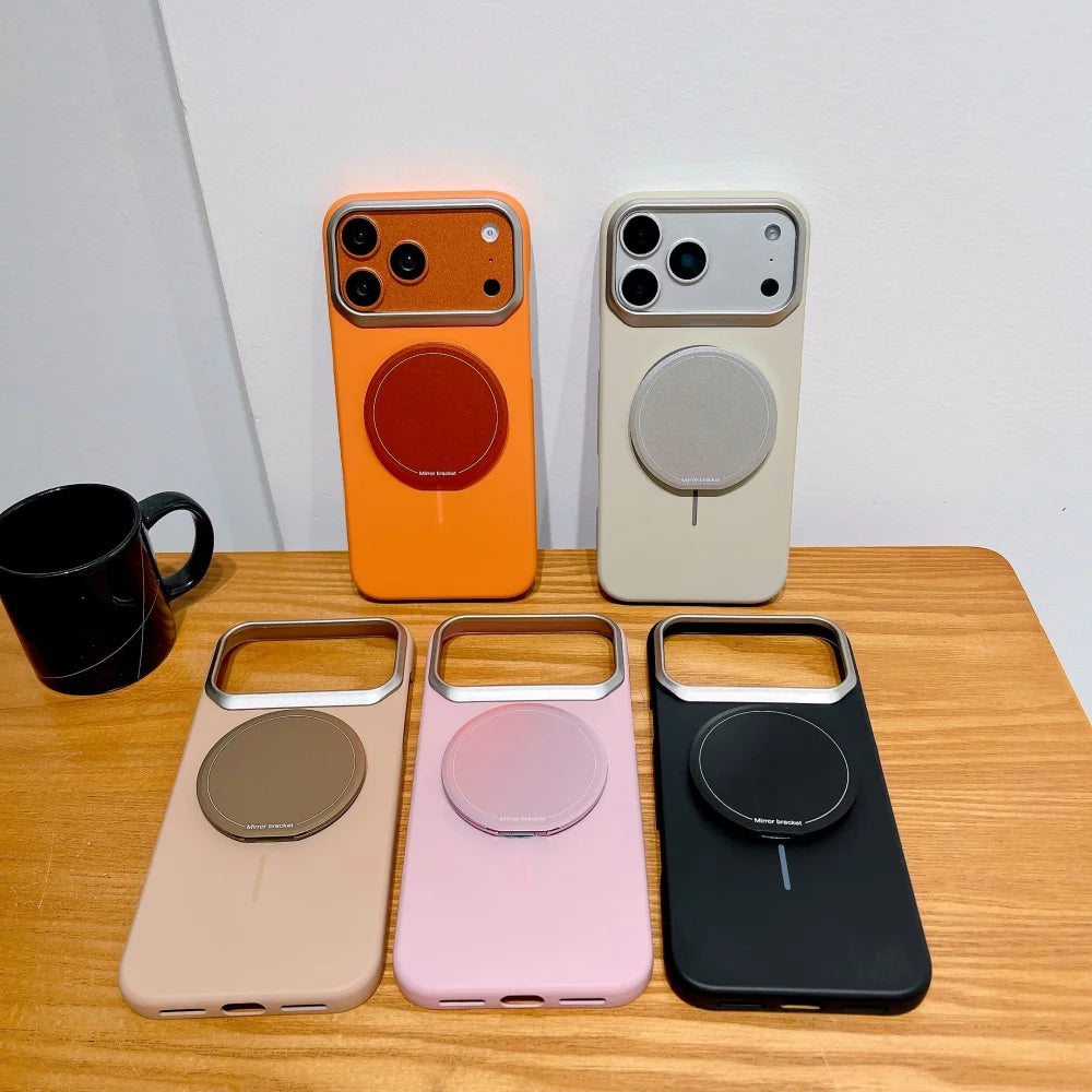 Coque Miroir Maquillage Flip Magnétique iPhone – Rotation 360° | Compatible iPhone 11-17 Pro Max | Support Téléphone