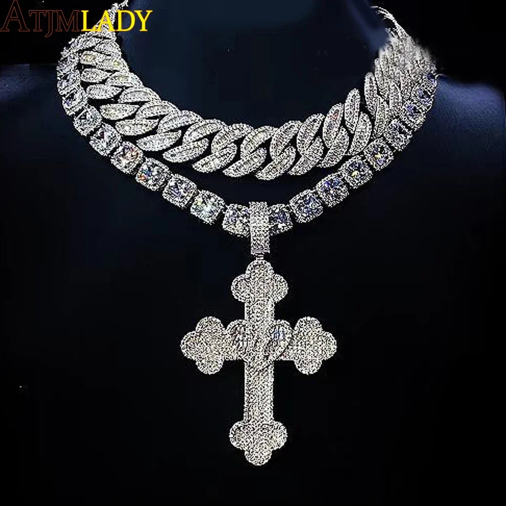 Collier Pendentif Hip Hop Bling 5A CZ Pavé Croix & Cœur Glacé – Chaîne Cuban Link, Tennis & Corde | Bijou Homme Rapper Streetwear Premium