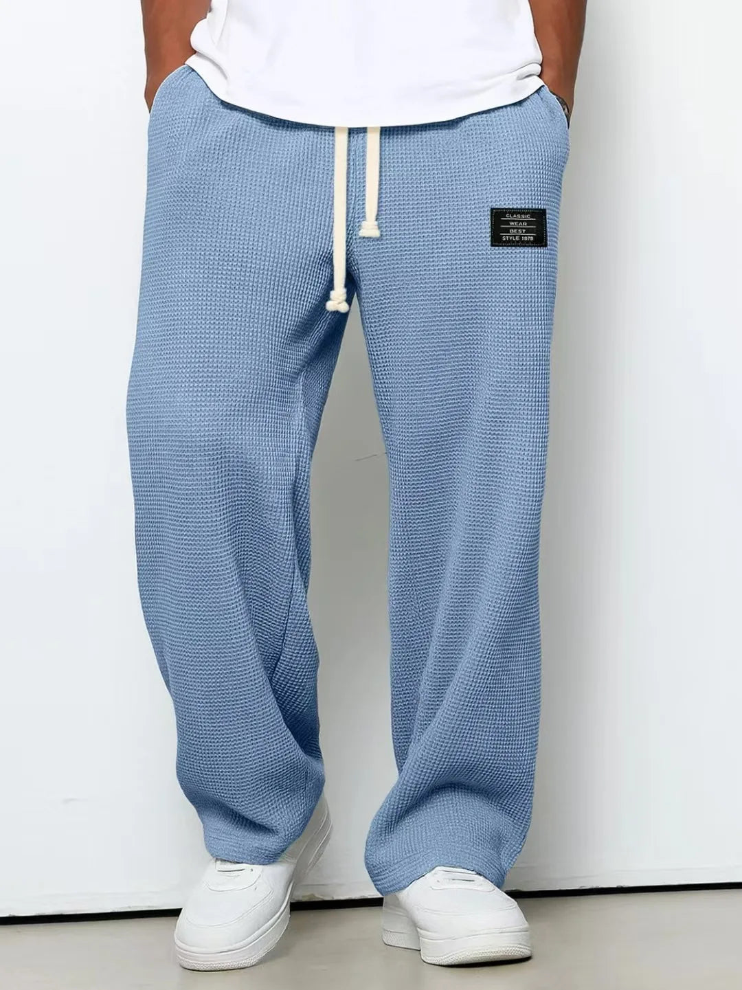 Jogging Hose Herren Waffelstoff Gerader Schnitt Loose Stretch Mikro-Rebound Sport Casual Trendy Frühling Herbst Bequem – Trainingshose Waffle Premium | Herrenmode Sport Premium