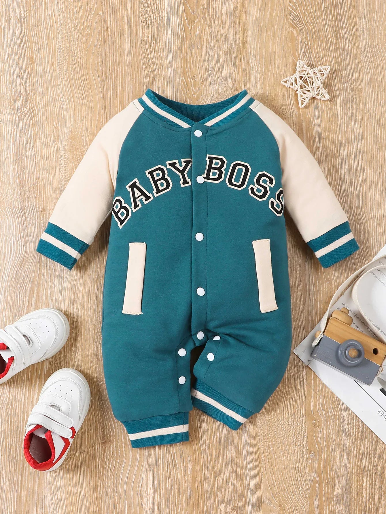 Combinaison Bébé Garçon Imprimé Lettres – Body Manches Longues Col Rond Tendance
