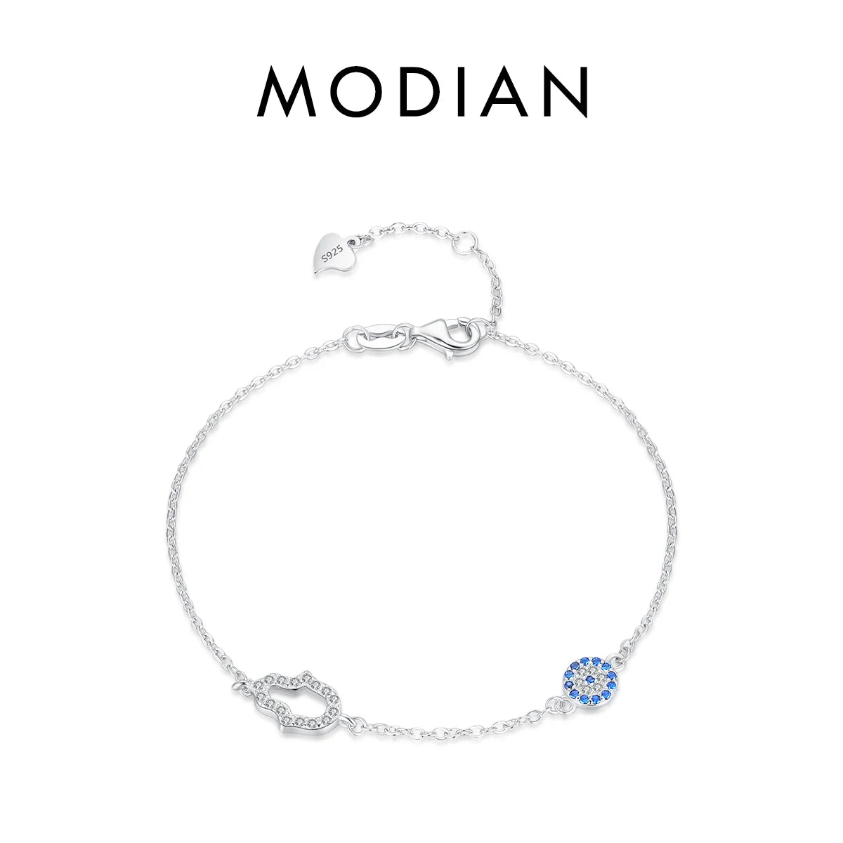 Bracelet Argent 925 Pur MODIAN Luxe – Yeux Turquoise Bleu & Zircon Cubique Cristal Transparent | Bijou Fin Femme Chaîne Maille Élégante & Hypoallergénique