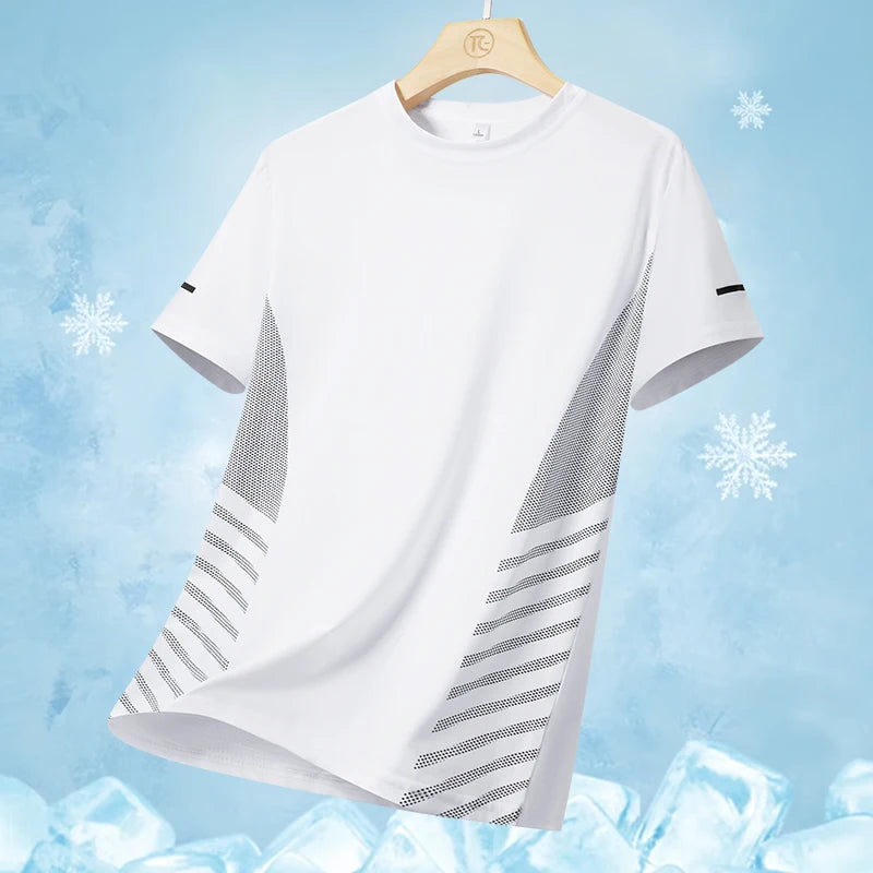 T-Shirt Running Homme Été Soie de Glace Ultra-Léger Imprimé Réfléchissant Séchage Rapide Manches Courtes Respirant Fitness Sport Grande Taille 5XL – Tee Sport Performance | Mode Homme Sport