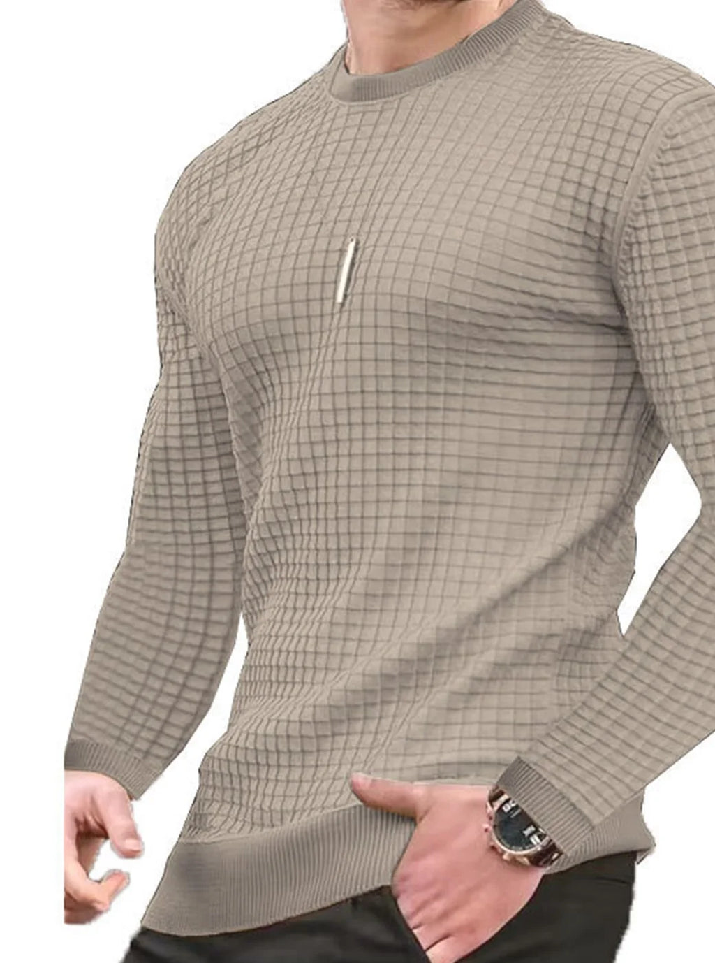 Hoodie Homme Col Rond Jacquard Carreaux Waffle Texture Fashion Casual Chaud Tendance Streetwear – Sweat À Capuche Motif Carreaux Premium | Mode Homme Streetwear Premium