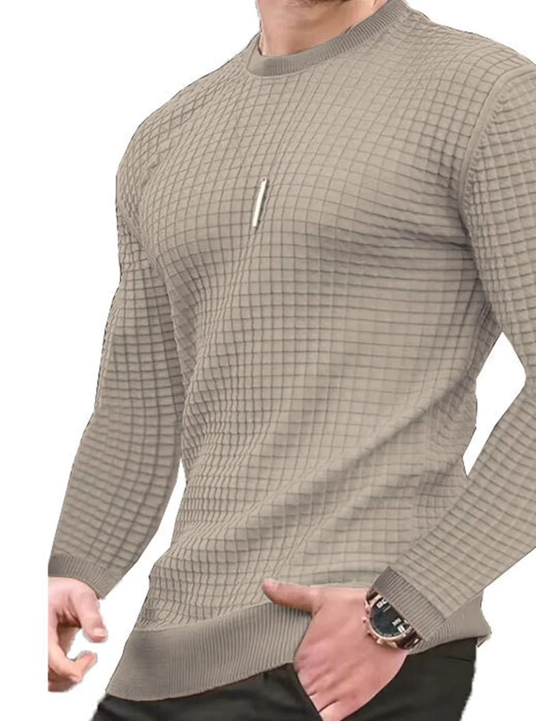 Hoodie Homme Col Rond Jacquard Carreaux Waffle Texture Fashion Casual Chaud Tendance Streetwear – Sweat À Capuche Motif Carreaux Premium | Mode Homme Streetwear Premium