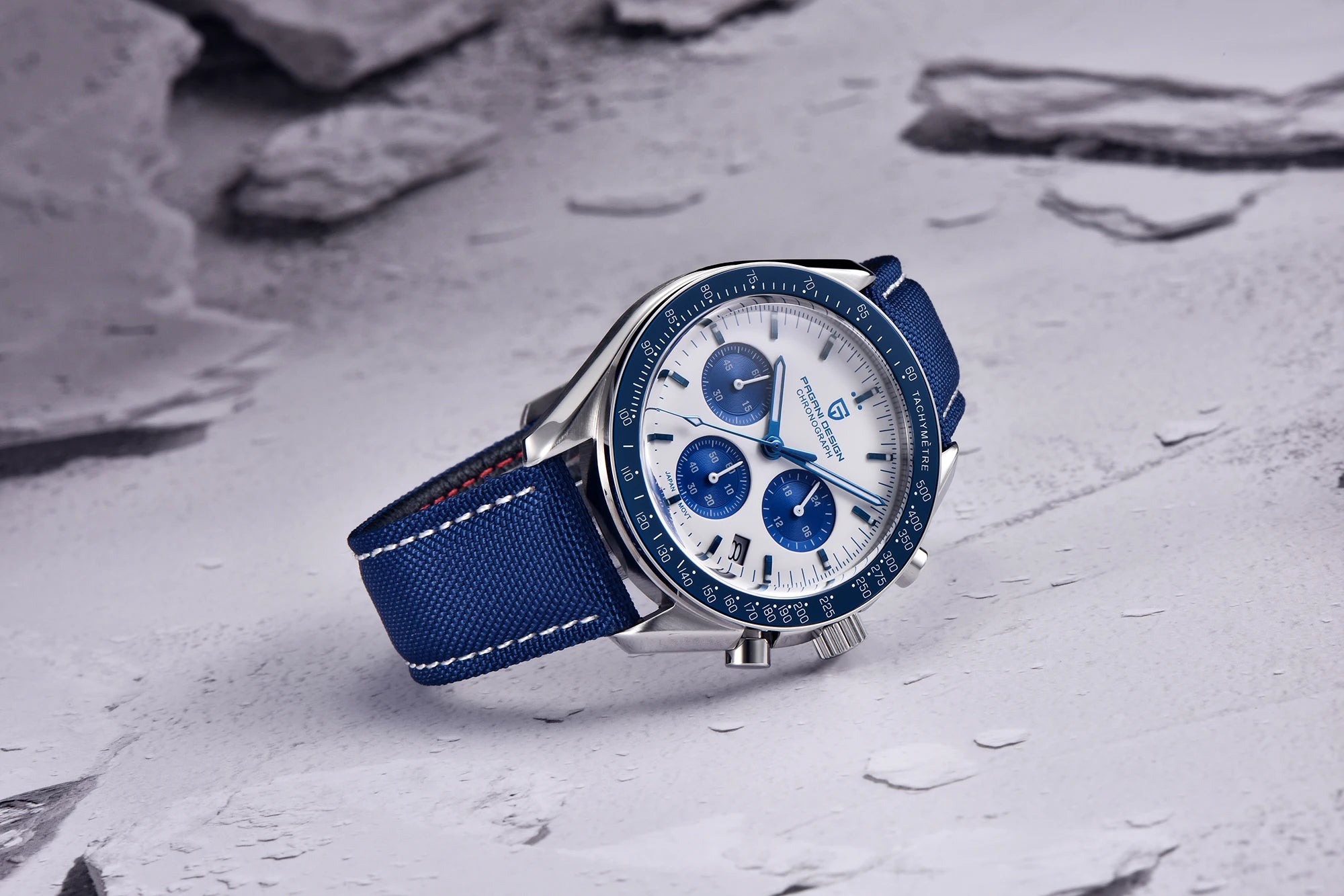 Montre Homme PAGANI DESIGN 2025 Lune Or Argent Quartz – Chronographe Saphir AR Date Auto