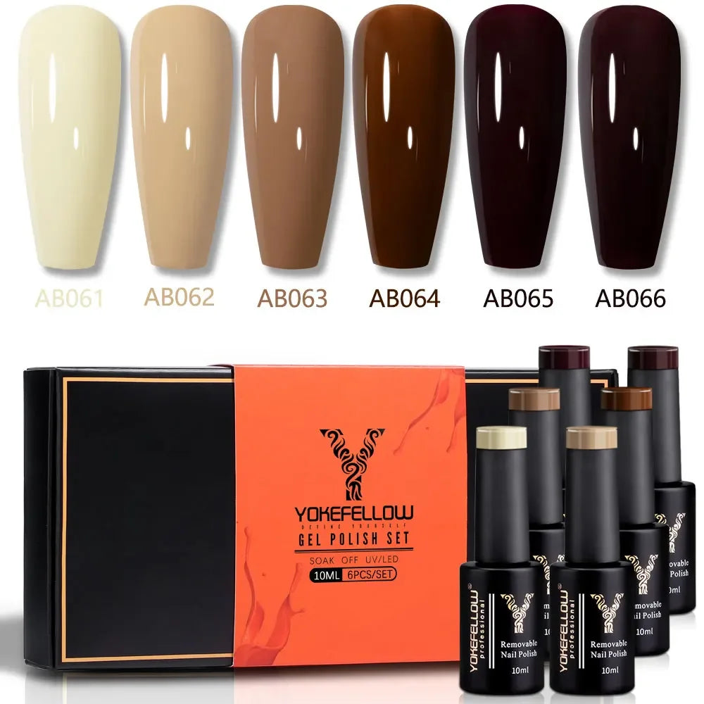 YOKEFELLOW Gel Polish Pastel Pink Glitter 6pcs – Vernis Semi-Permanent Été DIY Salon 10ML
