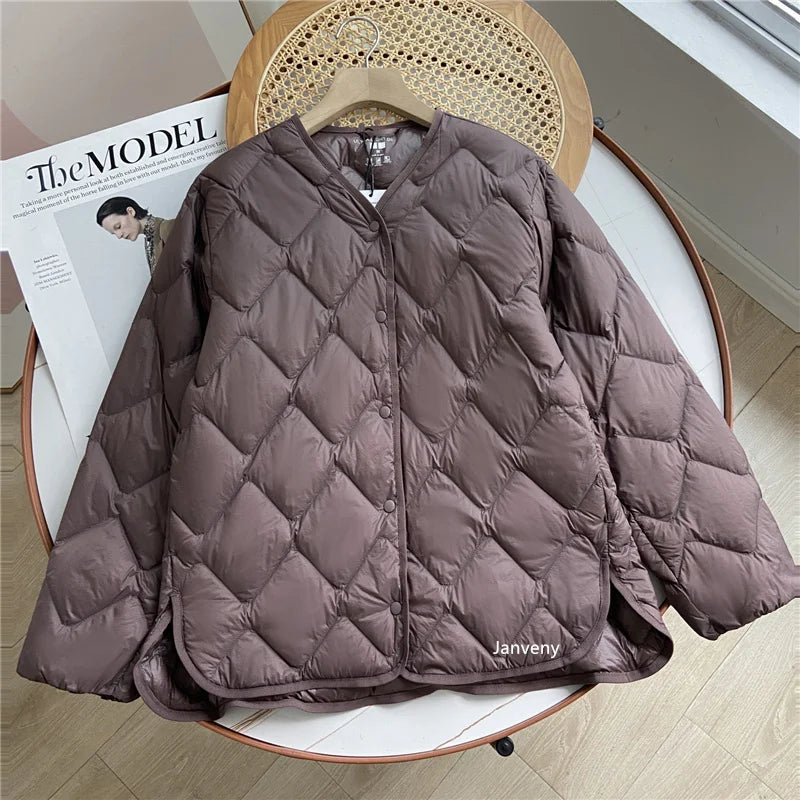 Ultraleichte Kragenlose Daunenjacke 90% Entendaunen Damen - Freizeit-Mantel Herbst Winter | Janveny