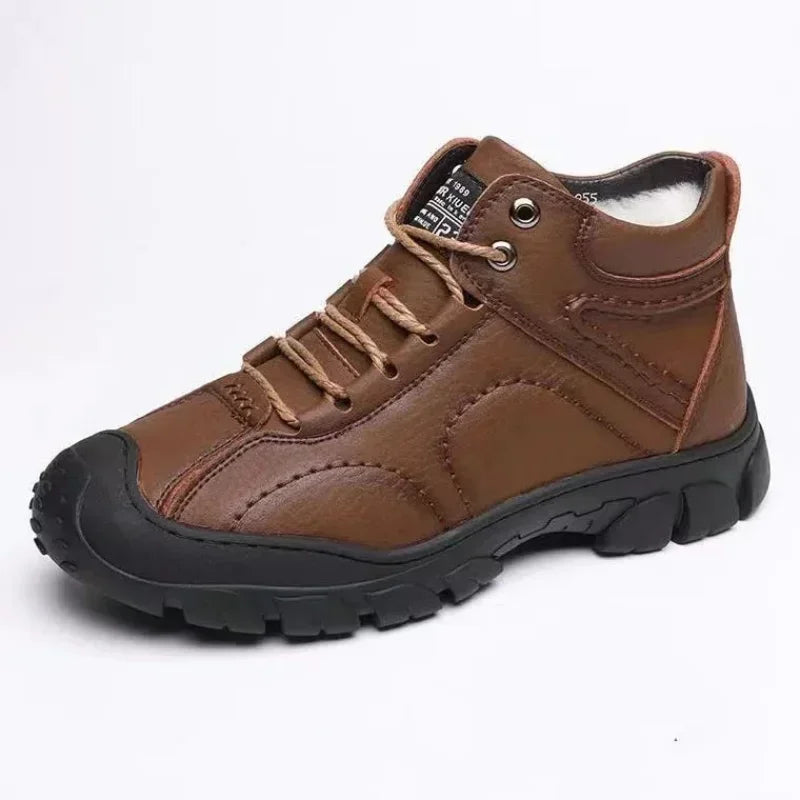 Boots Neige Homme Lace-up Plush Hiver 2025 – Cuir High-Top Casual Outdoor Chaud