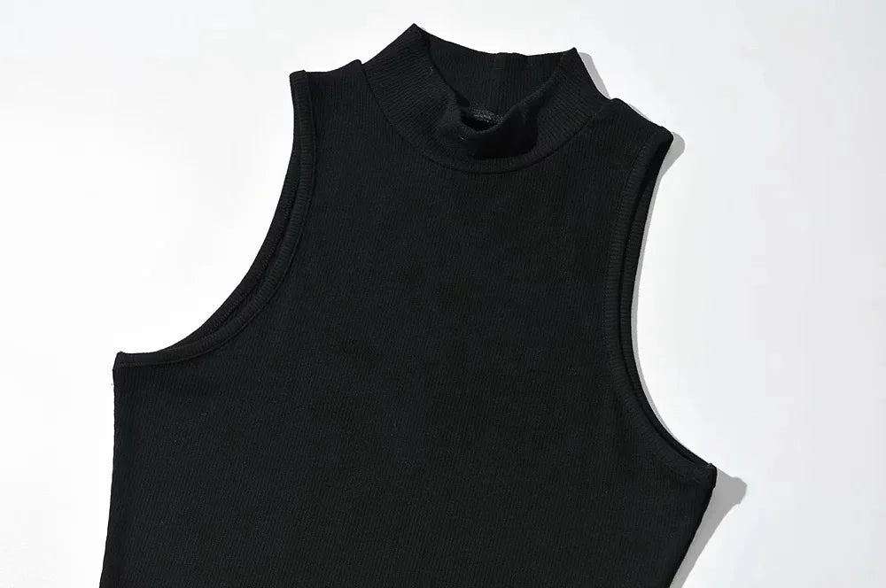 Crop Top Femme Noir Col Haut Sans Manches Débardeur Respirant Confortable Été – Haut Court Fashion Basique Chic | Mode