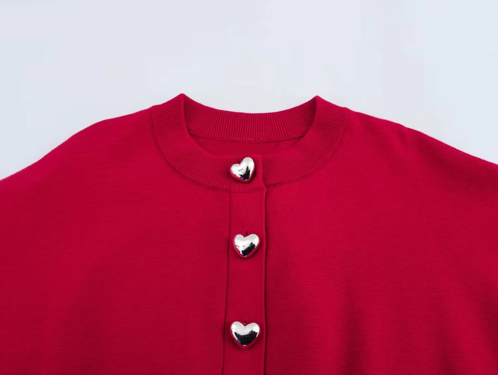 Cardigan Court Tricoté Femme Boutons Col Rond Manches Longues – Poignets Côtelés Chaud Automne