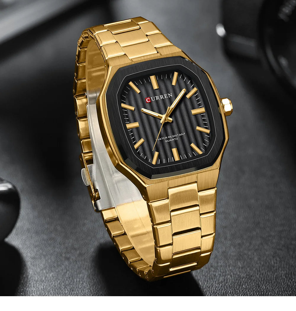 Montre Homme CURREN Business Carré Quartz – Acier Inoxydable Lumineux Étanche Classique