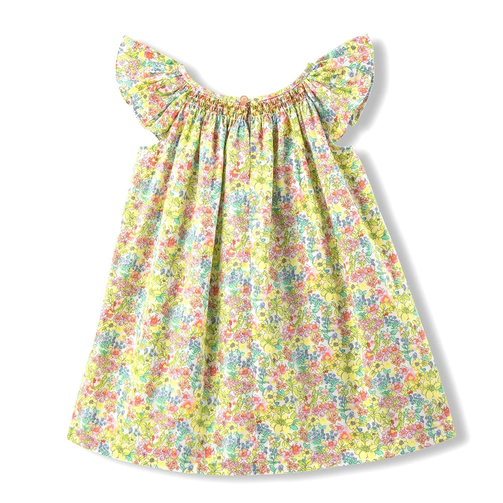 Robe Été Fille Fleurie Smockée Manches Volantes – Tenue Quotidienne Adorable 1-6 Ans