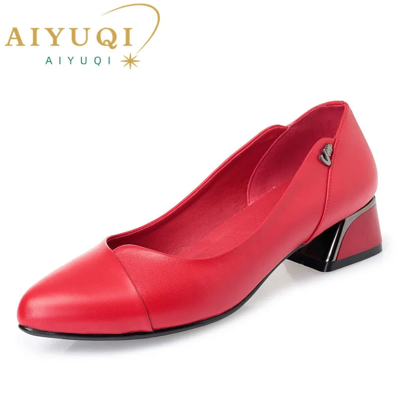 AIYUQI Chaussures Dress Cuir Véritable Rouge Femme 2024 – Bout Peu Profond Bureau Fashion
