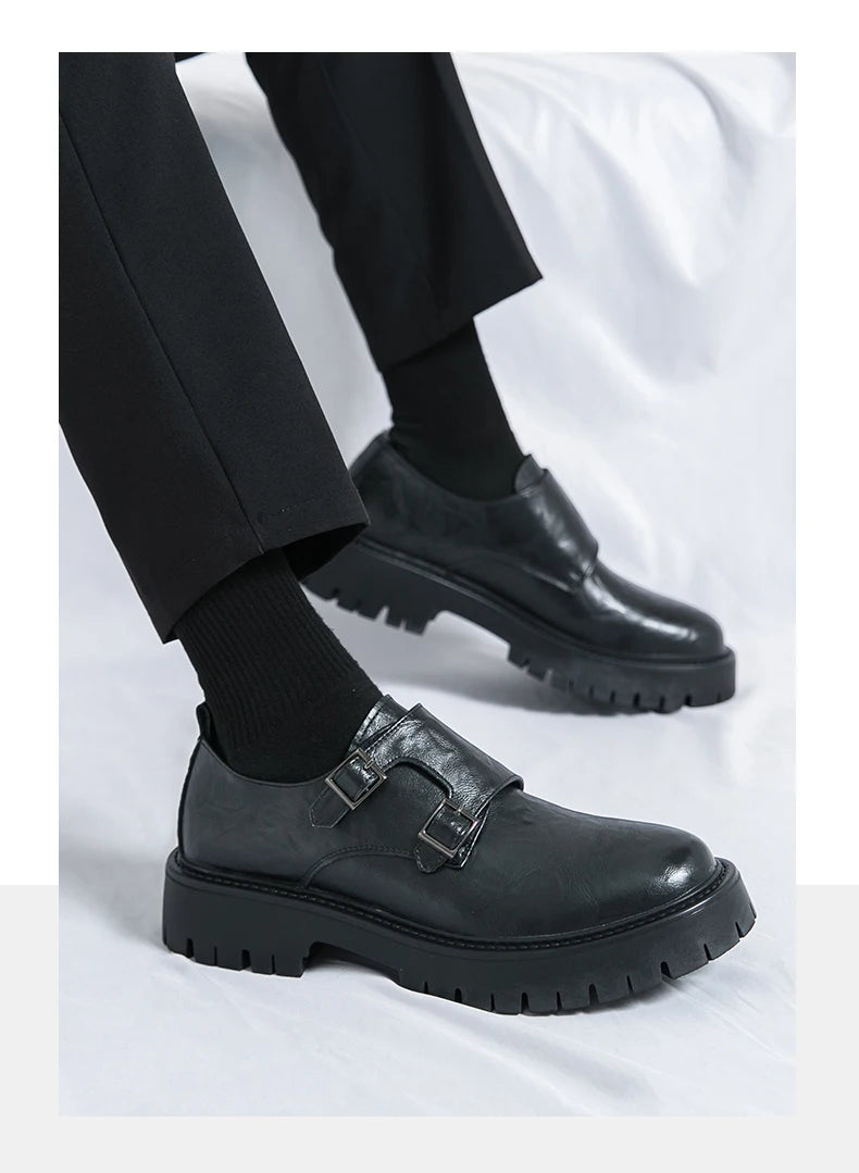 Derby Grasp Leder British Platform Homme – Schnalle Casual High & Low Lederschuhe