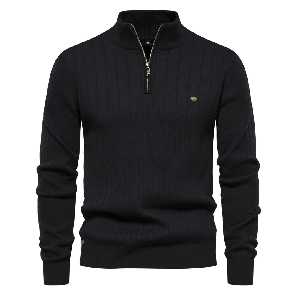 Pull Homme Zip Col Montant Coton Tricoté – Pullover Chaud Qualité Premium Automne Hiver | Mode Homme Premium