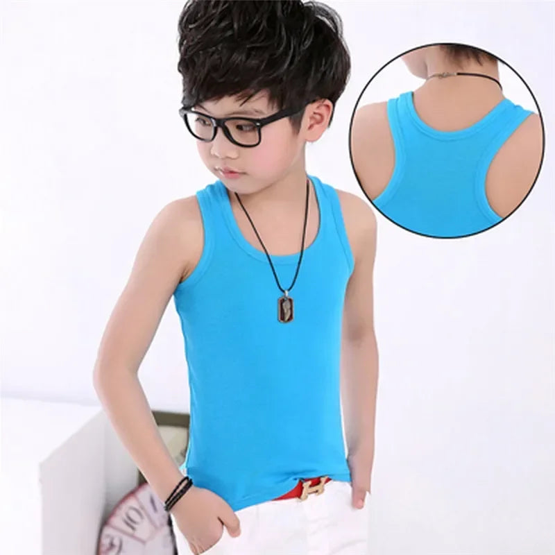 Débardeur Enfant Coton Couleur Unie – T-Shirt Sans Manches Sport Été Garçon Fille Casual