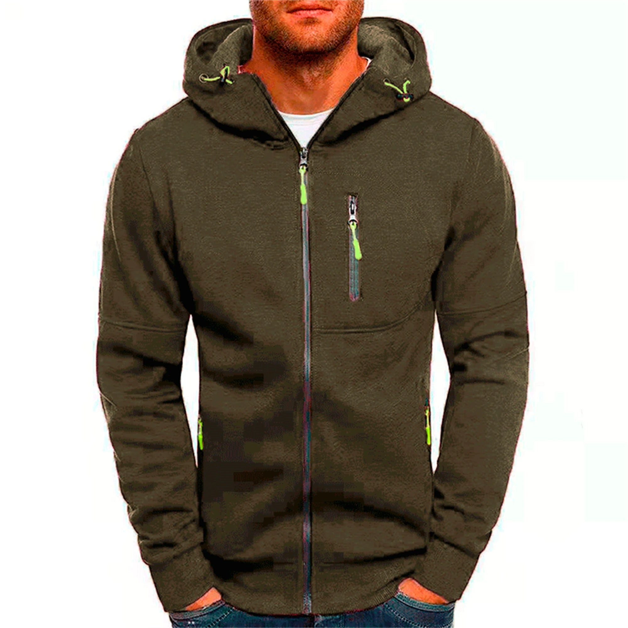 Herren-Kapuzenjacke mit Reißverschluss, einfarbig – Bequeme Sport-Freizeitjacke mit langen Ärmeln für Frühling und Herbst | Premium Herrenmode