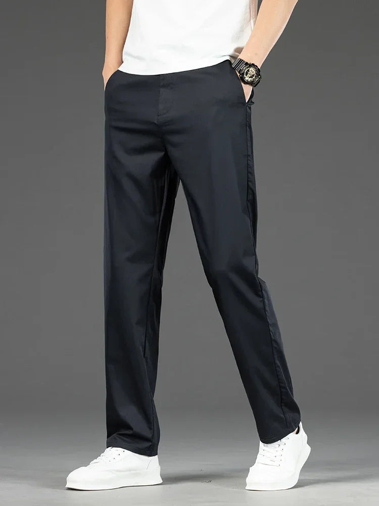 Pantalon Homme Bambou Été Slim Stretch – Léger Business Casual Formel Droit | Noir Gris Kaki | Mode Homme Premium