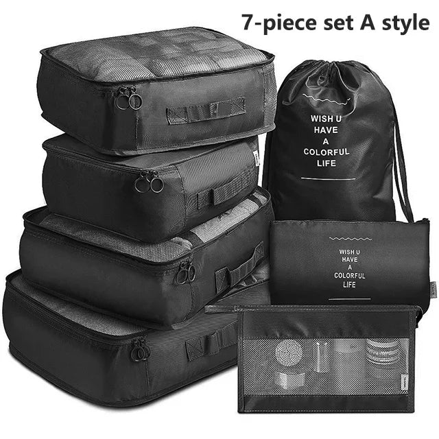 Set 7 Organisateurs de Voyage Packing Cubes – Rangement Valise Vêtements Chaussures Pliable